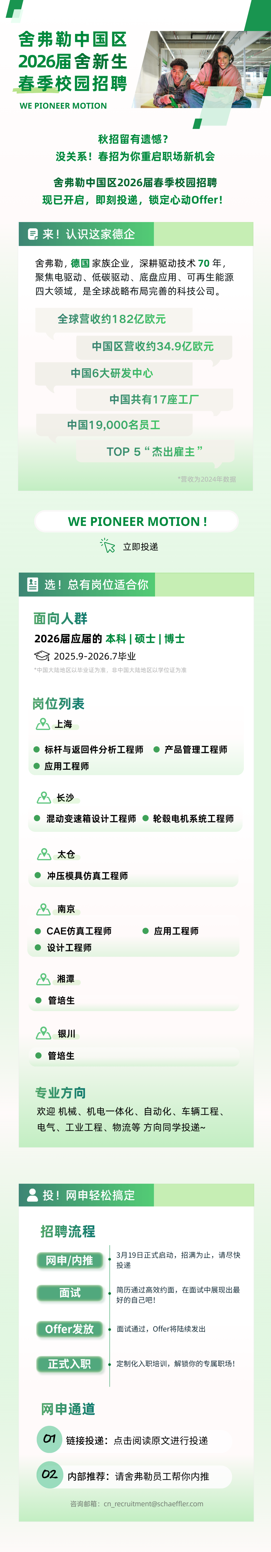 校招舍弗勒2026屆“舍新生”春季校園招聘啟動